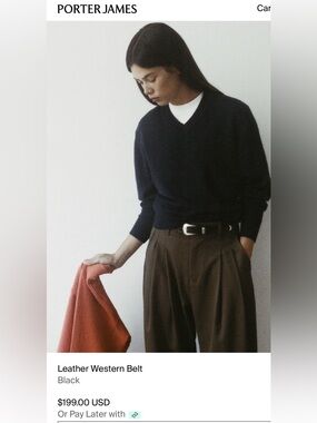 Porter James Sports Leather Western Belt Black Made in Italy 30 inches / 80 cm